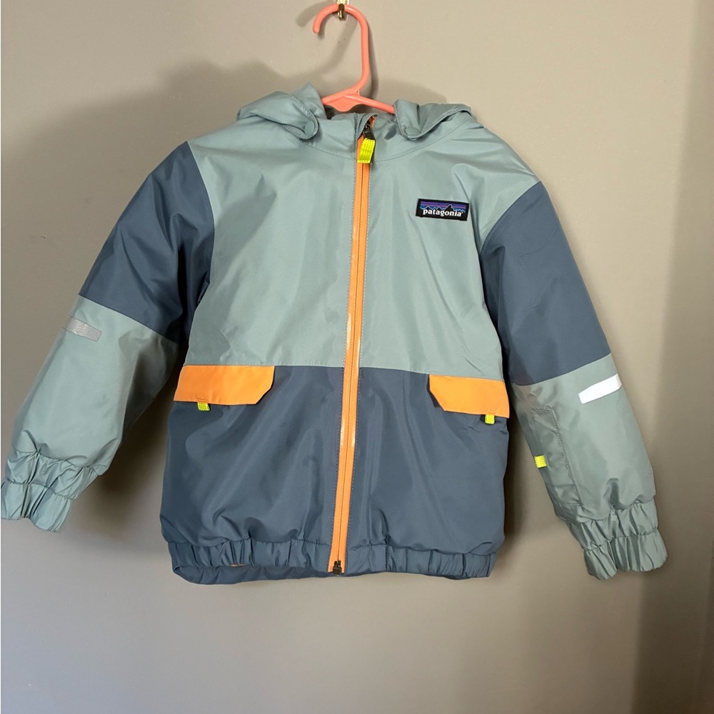 Patagonia Kids Hooded Colorblock Jacket - Slate Blue & Peach
